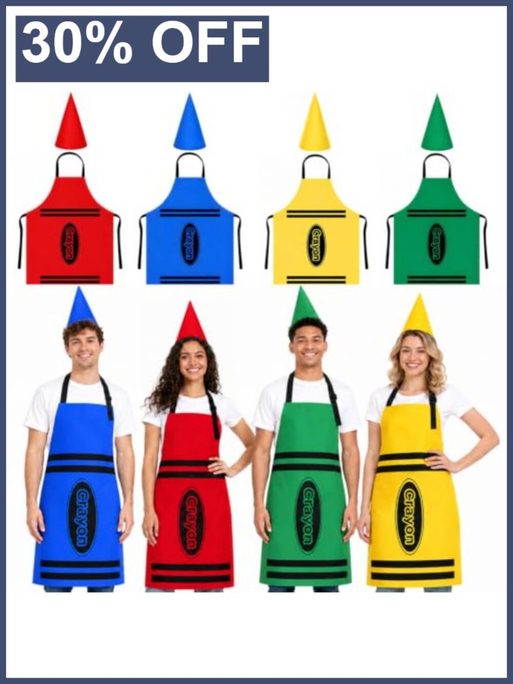Set of 4 Crayon Aprons & Cone Hats Adult Group Halloween Costume